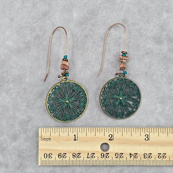 Blue Circle Floral Dangle Bead Hoop Hook Earrings Boho Fashion Jewelry JB8-1 - Picture 3 of 4